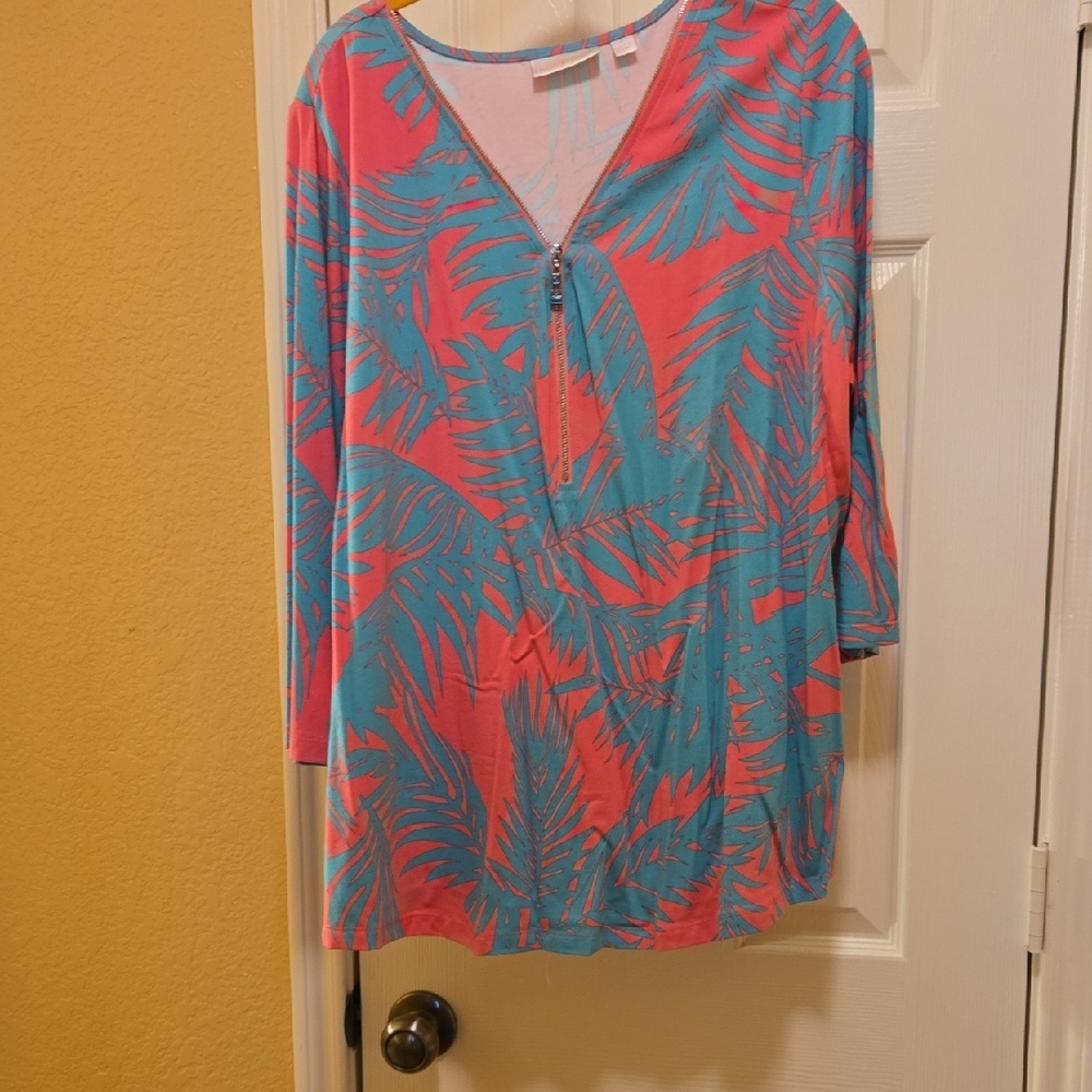 Belle by Kim Gravel Tropical Leaf Print Blouse